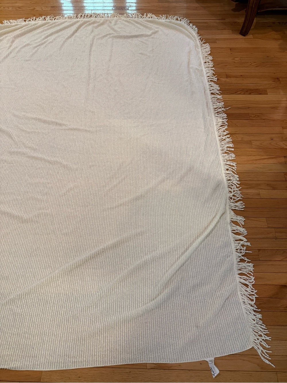 VTG Cotton Cream Textured Ribbed Fringe Bed Coverlet Twin Cottage Shabby Chic - Picture 5 of 10